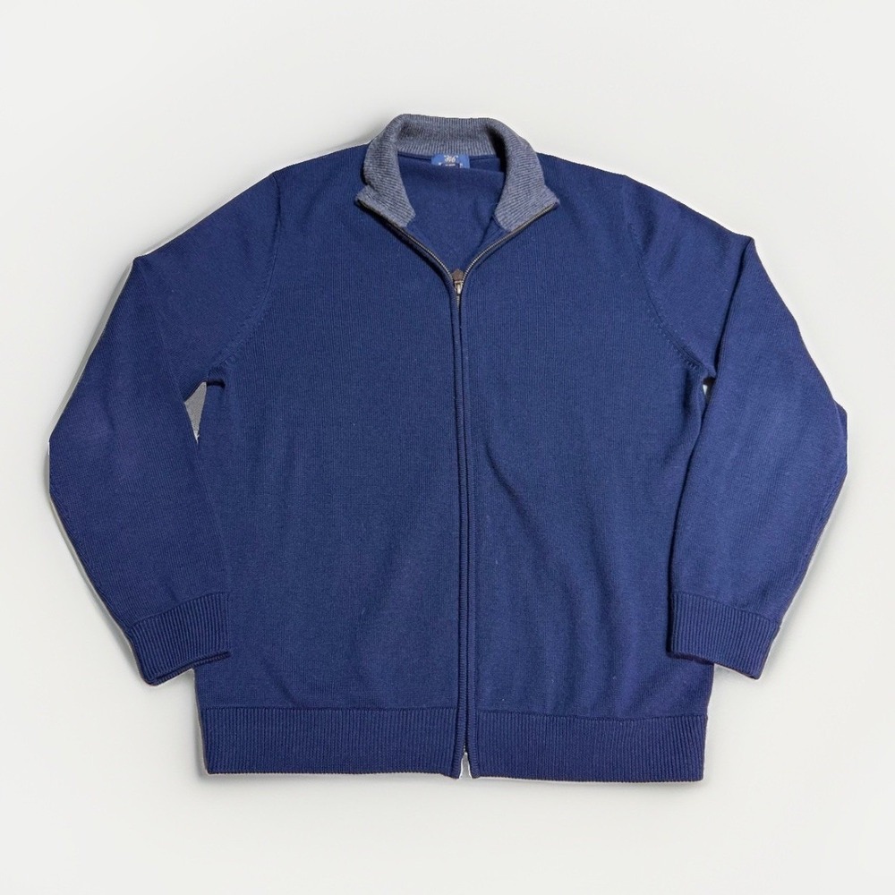 Brooks Brothers 346 Cardigan XL Full Zip Extra Fine Merino Wool Navy Sweater